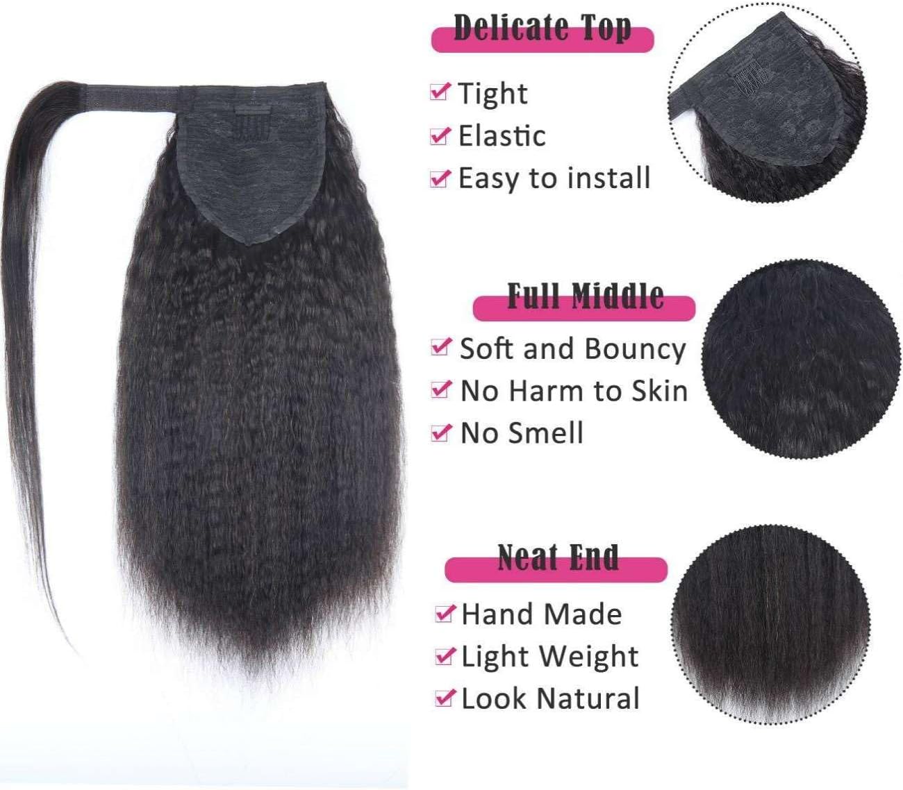 Wrap Around Real Kinky Straight Clip in Human Hair Ponytail